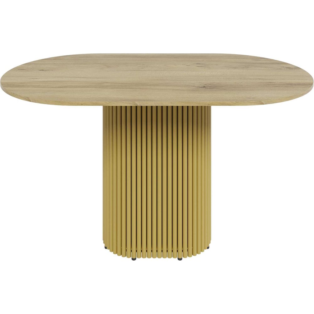 Изображение товара Овальный обеденный стол GENGLASS с золотым металлическим подстольем и столешницей орех TRUBIS Wood, 1400х800х750 мм GGT-03-1-1-O-14080