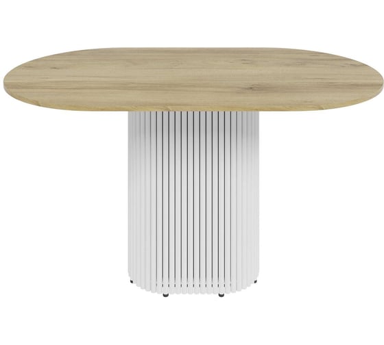 Изображение товара Овальный обеденный стол GENGLASS с белым металлическим подстольем и столешницей орех TRUBIS Wood, 1400х800х750 мм GGT-03-3-1-O-14080