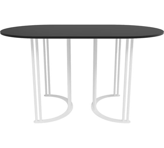 Изображение товара Овальный обеденный стол GENGLASS с белым металлическим подстольем и чёрной столешницей VIOLUR, 1400х800х750 мм GGT-20-3-2-14080