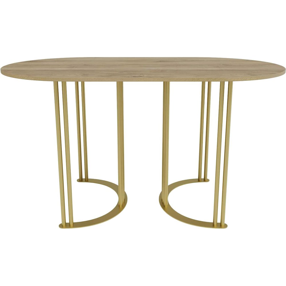 Изображение товара Обеденный овальный стол GENGLASS с золотым металлом и ореховой столешницей 1400х800х750 мм