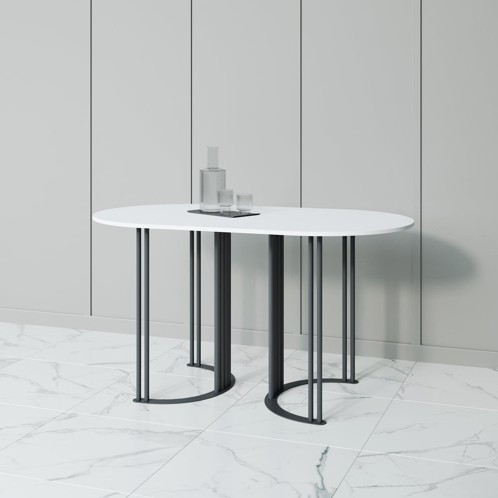 Изображение товара Обеденный стол GENGLASS VIOLUR овал 1400х800 мм черный/белый металлолдсп