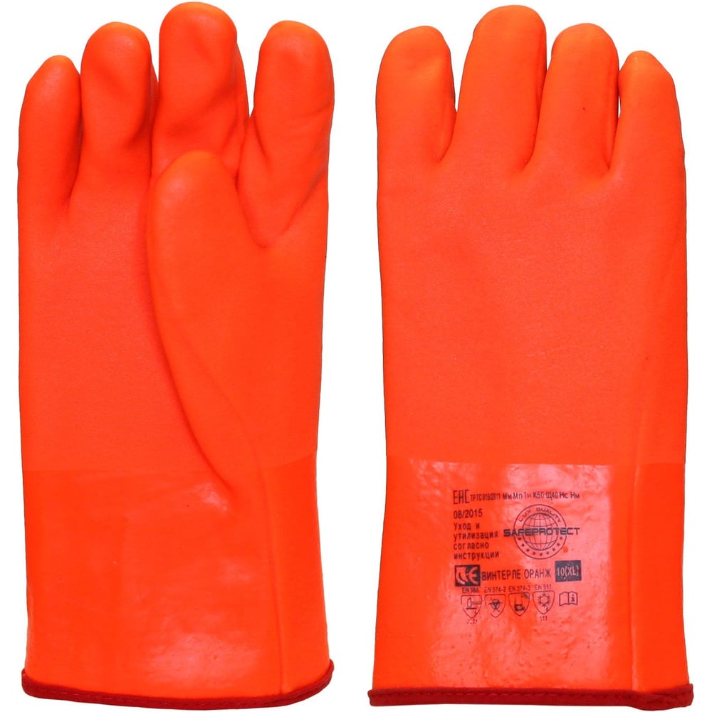 Изображение товара Перчатки утепленные Safeprotect ВИНТЕРЛЕ Оранж ПВХ, утепл, х/б ткань с начесом, размер 11 (XXL) 00242XL