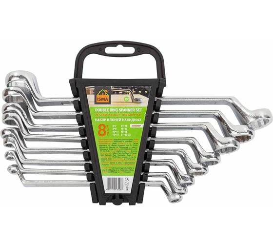 Изображение товара Ключи накидные ISMA набор 8 предметов (6х7, 8х9, 10х11, 12х13, 14х15, 16х17, 18х19, 21х22мм) ISMA-5088MP(58836)