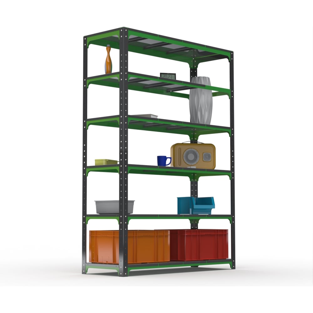 Изображение товара Стеллаж офисный бытовой Металекс Kit Comfort 2000x1100x600 6 полок серый зелёный
