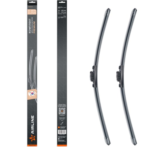 Изображение товара Щетки стеклоочистителя бескаркасные AIRLINE комплект 650/400мм (26/16) PREMIUM с креплением VATL5.1, 2 штуки AWBM073