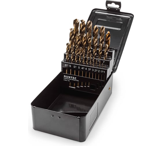 Изображение товара Набор сверл по металлу RUNTEC 1-13 мм, HSS-Co5, 25 предметов RT-DSCB25
