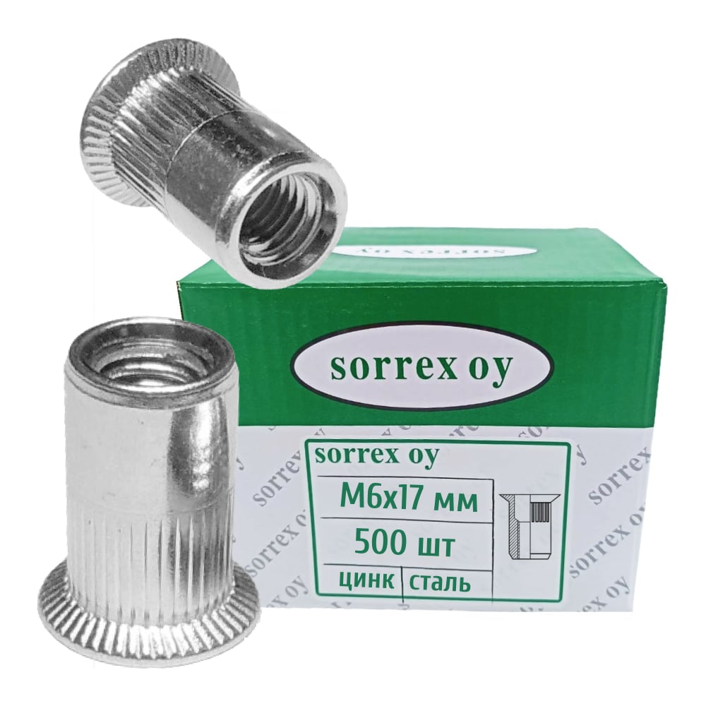 Изображение товара Заклепка гайка резьбовая SORREX М6x17 500 шт потайной бортик рифление