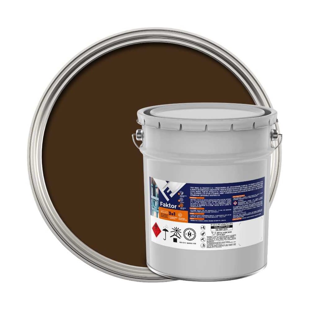 Изображение товара Грунт-эмаль Ярославские краски FAKTOR на ржавчину 3 в 1, шоколадная RAL 8017, 20 кг