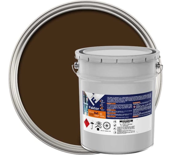 Изображение товара Грунт-эмаль Ярославские краски FAKTOR на ржавчину, 3 в 1, шоколадная, RAL 8017, барабан 20 кг 219356