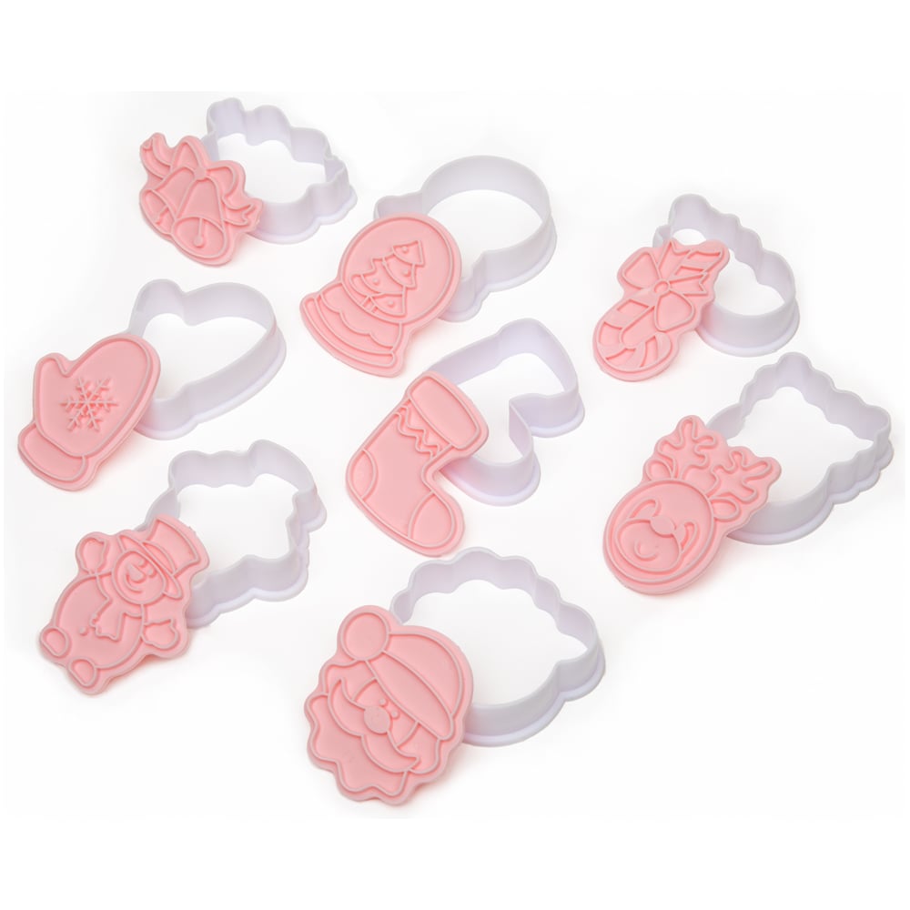 Изображение товара Набор вырубок для печенья S-Chief пластиковый 8 шт, рождество, розовый