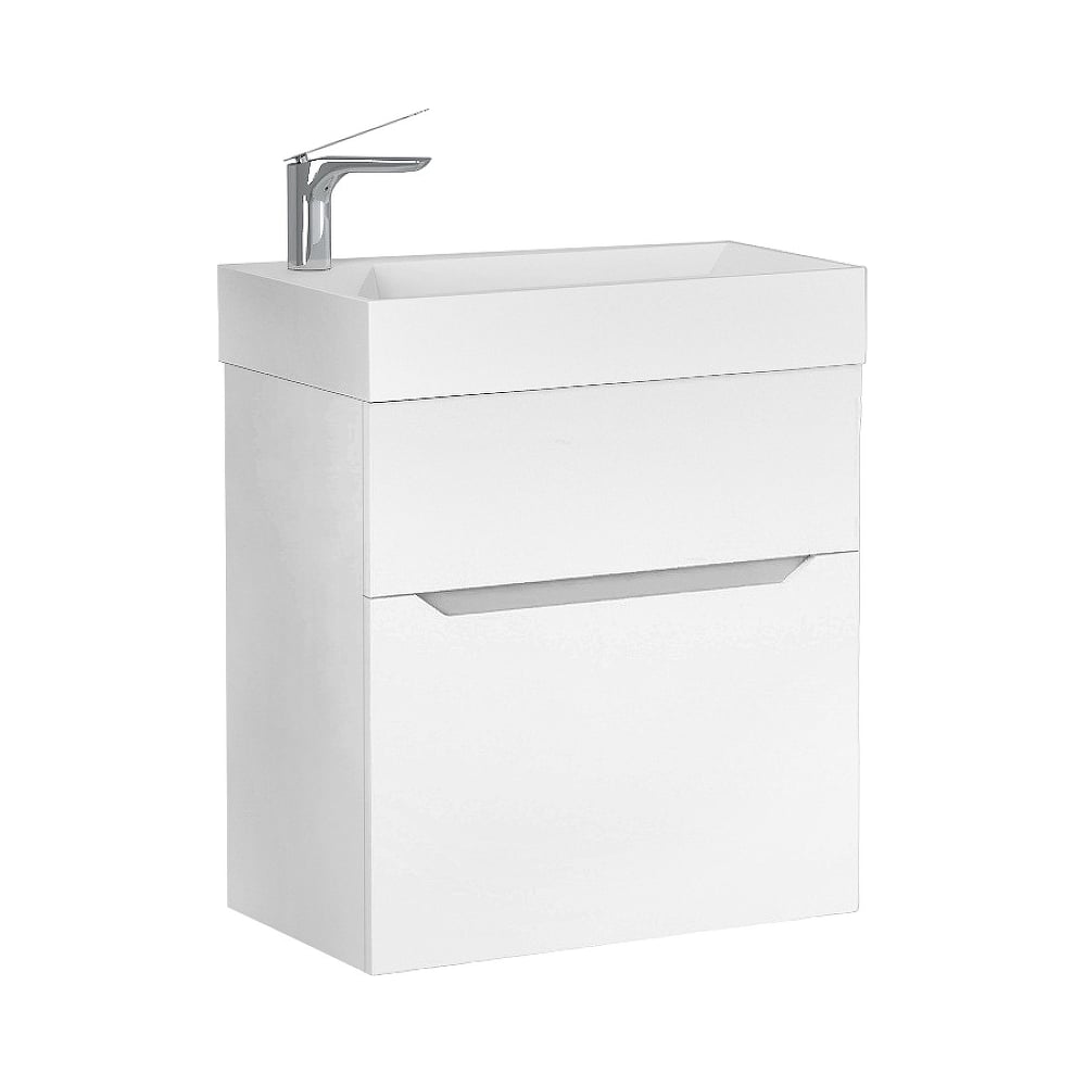 Изображение товара Подвесная тумба для ванной Folk 55 с ящиком и доводчиком белая