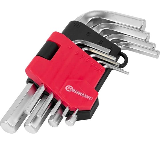 Изображение товара Набор ключей Forcekraft 6-гранных Г-образных 10 предметов, в пластиковом держателе FK-5102(61102)