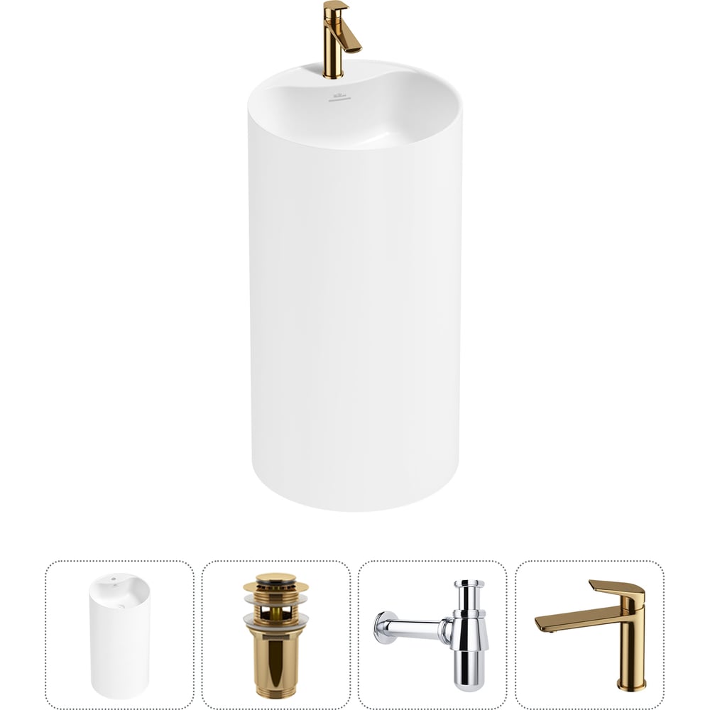 Изображение товара Напольная раковина Wellsee Chalice Perfection из акрила белый глянец комплект 4 в 1