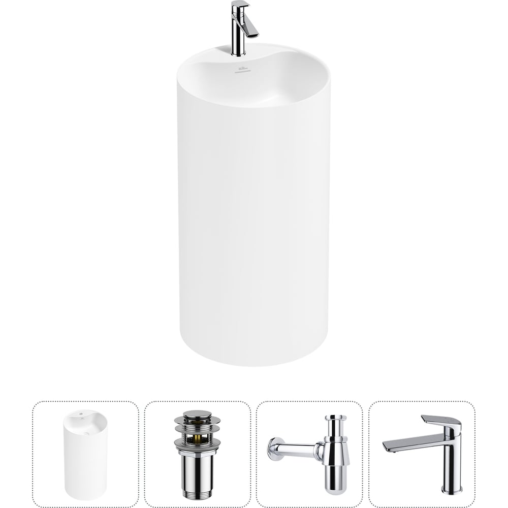 Изображение товара Напольная раковина из акрила Wellsee Chalice Perfection 4 в 1 с смесителем и сифоном