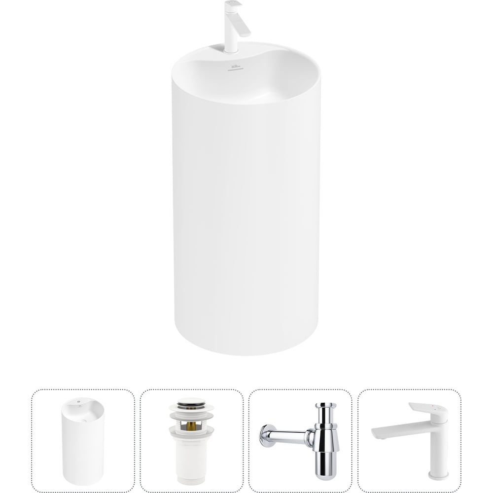 Изображение товара Напольная раковина Wellsee Chalice Perfection 4 в 1 акрил белый матовый