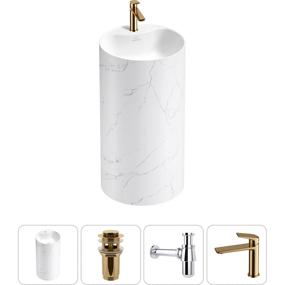 Изображение товара Напольная раковина отдельностоящая Wellsee Chalice Perfection акрил белый матовый глянец