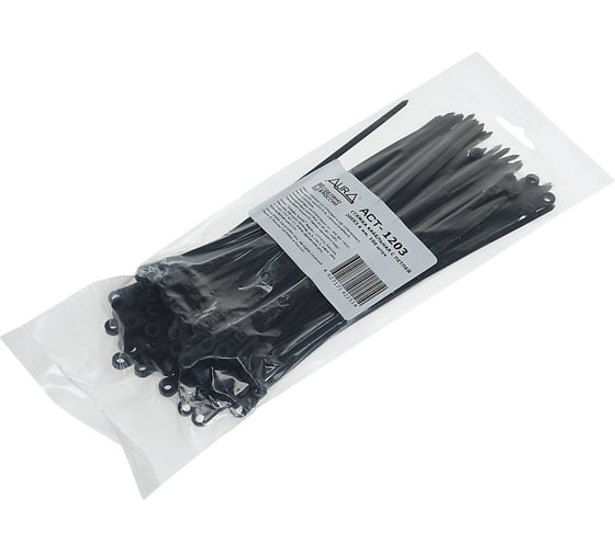Изображение товара Стяжки для кабелей, с монтажным отверстием AURA нейлон, 3,6x200 мм (100 шт.), черная ACT-1203