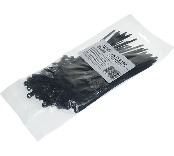 Изображение товара Стяжки для кабелей с монтажным отверстием AURA нейлон 3,6x150 мм (100 шт.), черный ACT-1153
