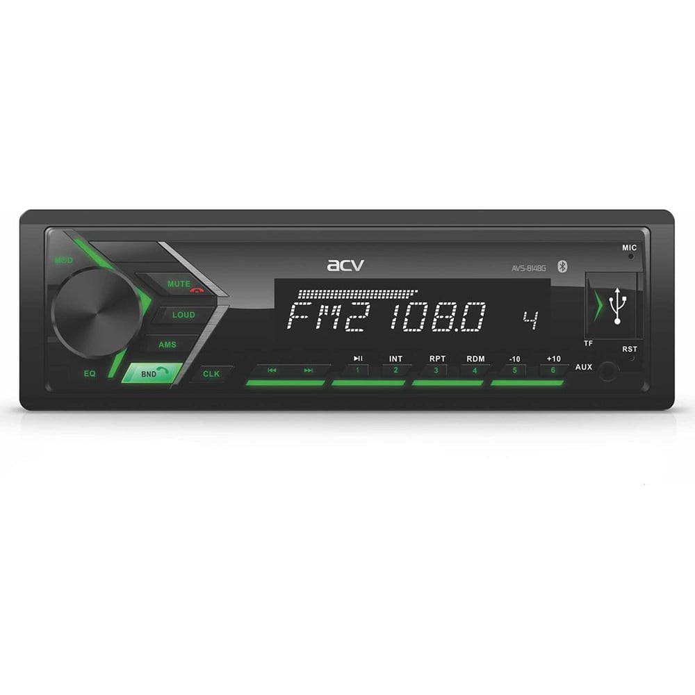 Изображение товара Автомагнитола ACV 1din, зеленая, Bluetooth/USB/AUX/SD/FM, 4х50 AVS-814BG