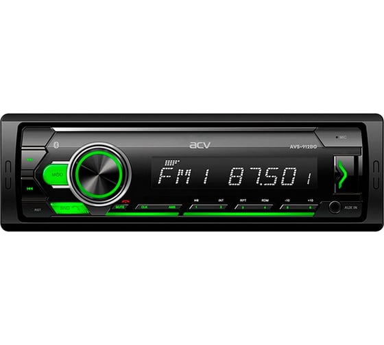 Изображение товара Автомагнитола ACV 1din, зеленая, Bluetooth/USB/AUX/SD/FM, 4х50 AVS-912BG