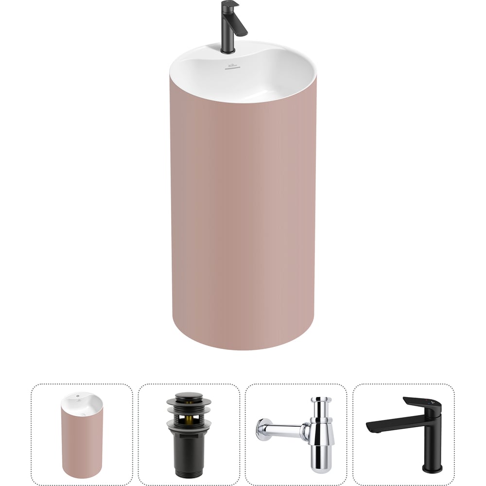 Изображение товара Напольная раковина отдельно стоящая Wellsee Chalice Perfection 4 в 1 акрил матовый светло-розовый