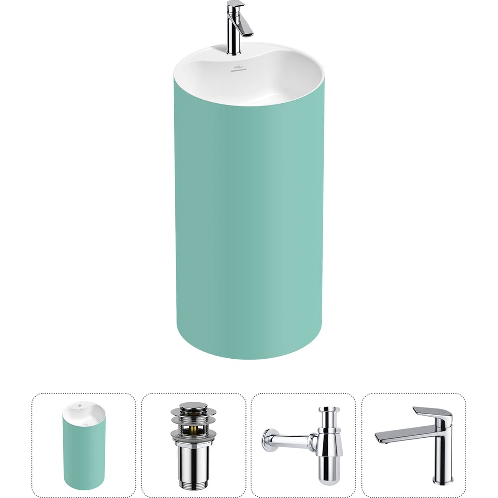 Изображение товара Напольная раковина Wellsee Chalice Perfection светло-зеленая 4 в 1