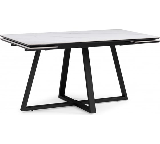 Изображение товара Керамический стол Woodville Памелла 140(200)х80х75 см, белый мрамор snow white/черный 612193