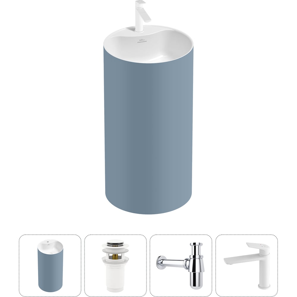 Изображение товара Напольная раковина отдельно стоящая Wellsee Chalice Perfection 4 в 1 акрил матовый светло-синий