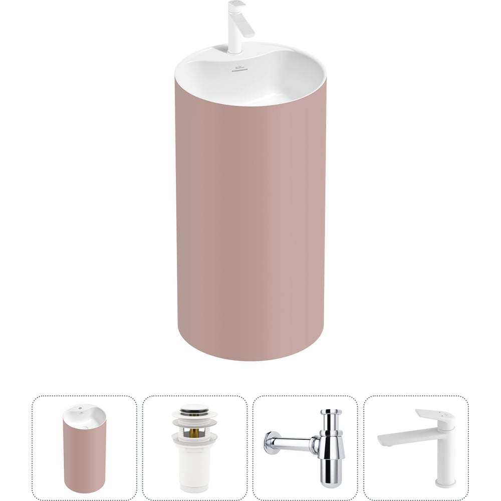 Изображение товара Напольная раковина из акрила Wellsee Chalice Perfection 4 в 1 матовая светло-розовая Изображение товара Напольная раковина из акрила Wellsee Chalice Perfection 4 в 1 матовая светло-розовая