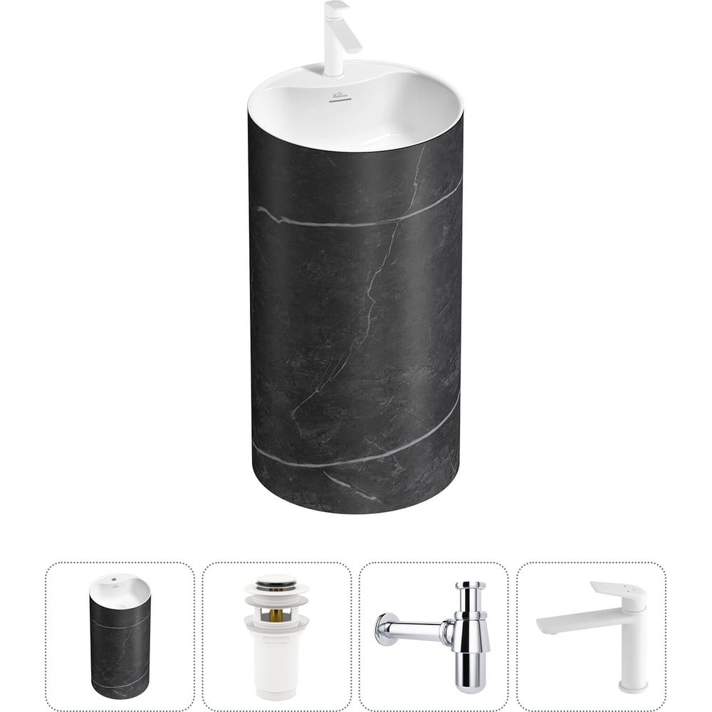 Изображение товара Напольная раковина отдельностоящая Wellsee Chalice Perfection акрил матовая черный белый