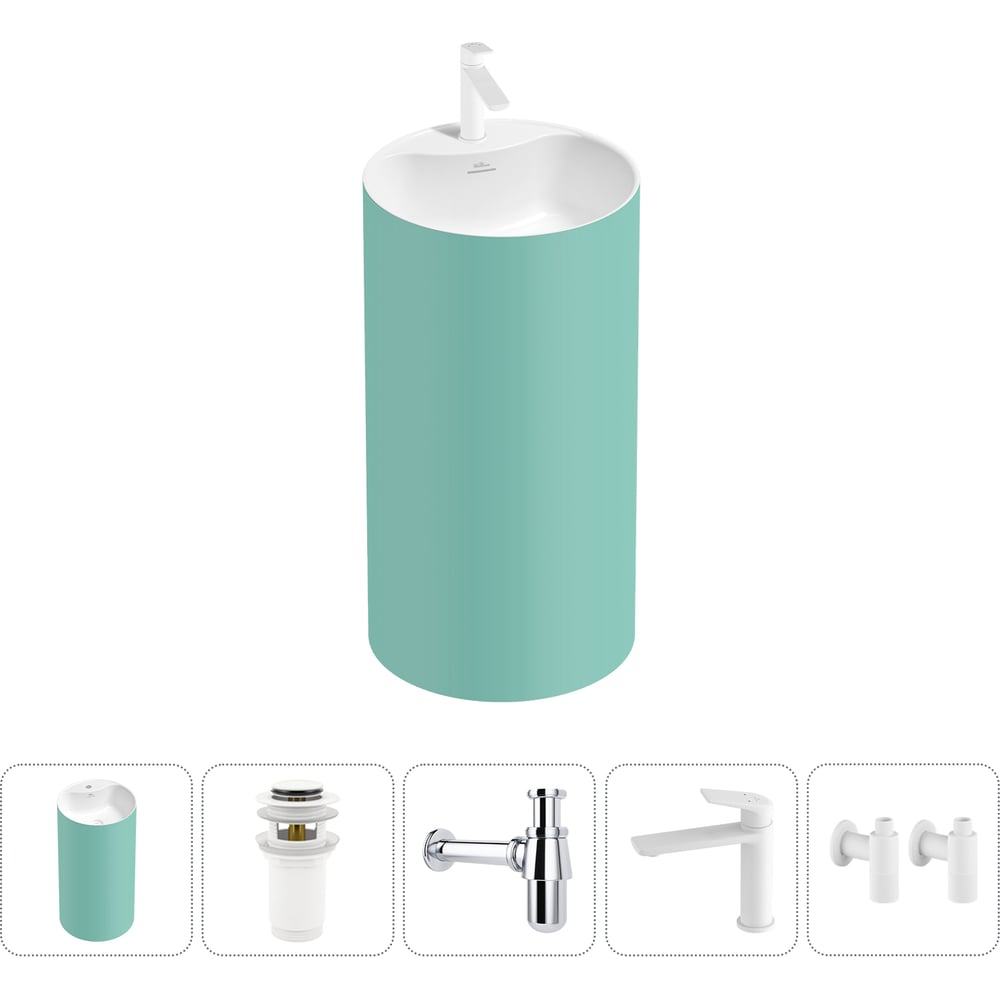 Изображение товара Напольная раковина Wellsee Chalice Perfection 5 в 1 из акрила с смесителем