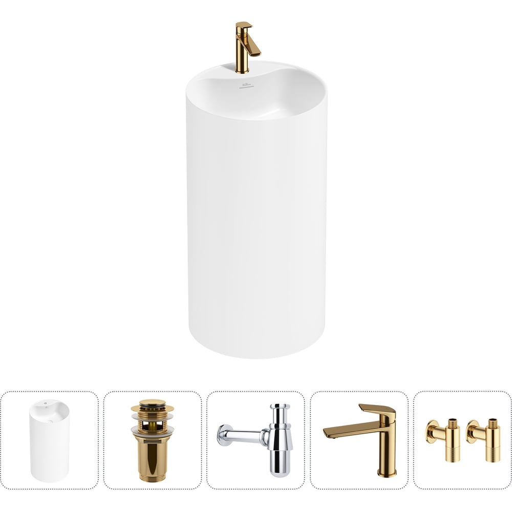 Изображение товара Напольная раковина Wellsee Chalice Perfection 5 в 1 из акрила белый глянец