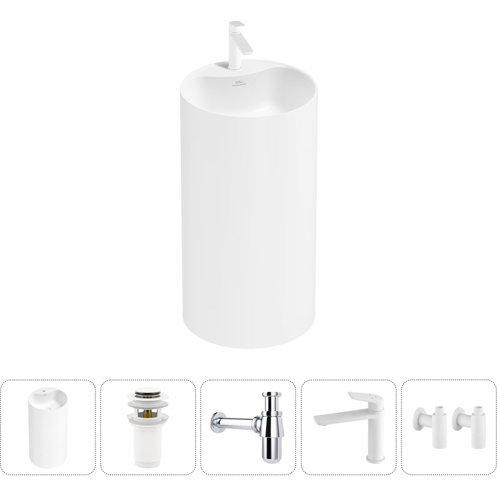 Изображение товара Напольная раковина из акрила Wellsee Chalice Perfection 5 в 1 белая матовая