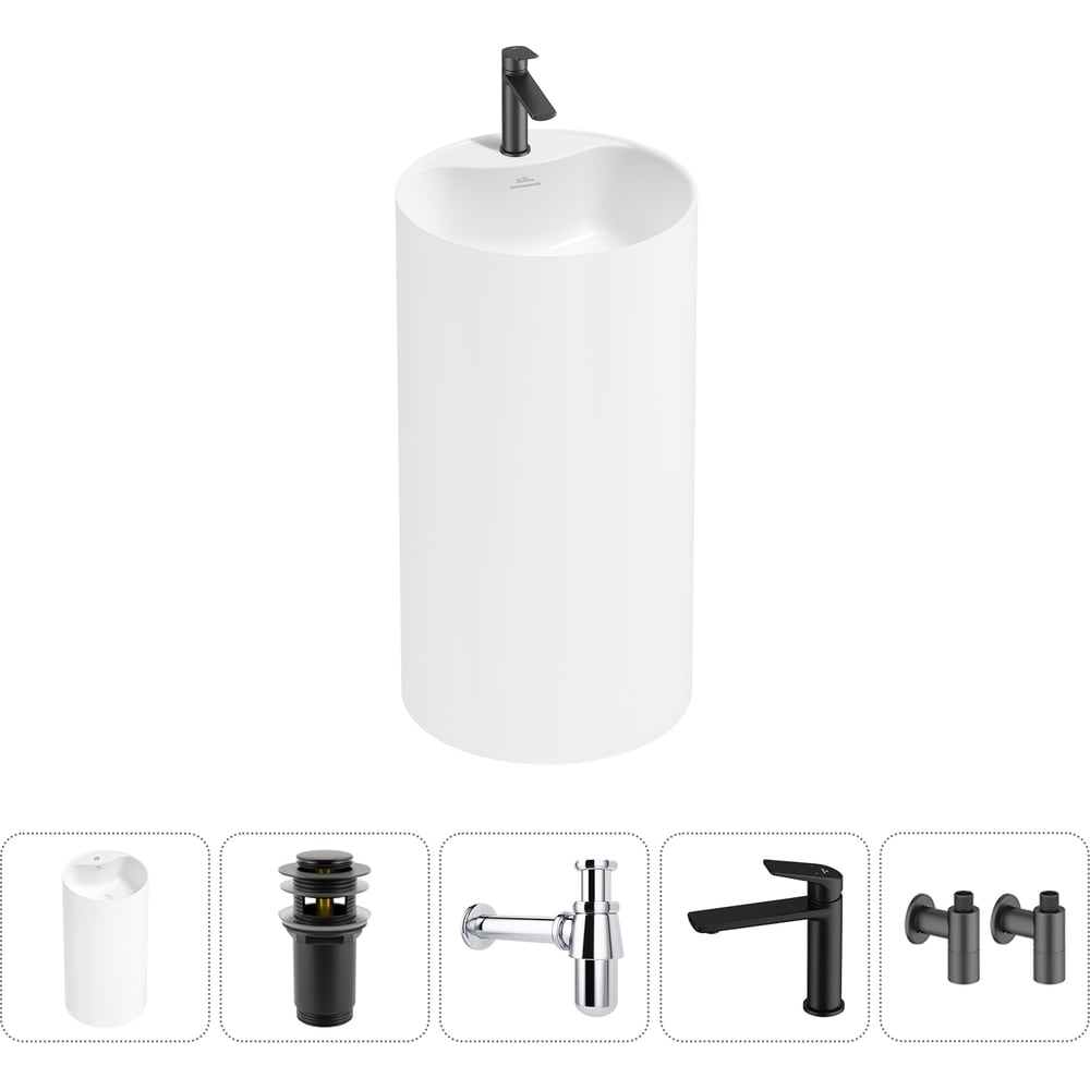 Изображение товара Напольная раковина из акрила Wellsee Chalice Perfection 5 в 1 современная белая глянец