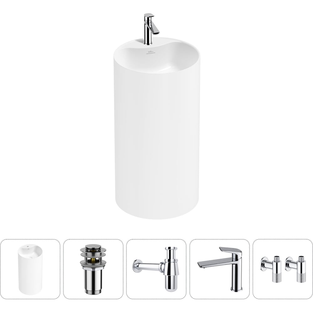 Изображение товара Напольная раковина отдельностоящая Wellsee Chalice Perfection, акрил, белый глянец, 5 в 1