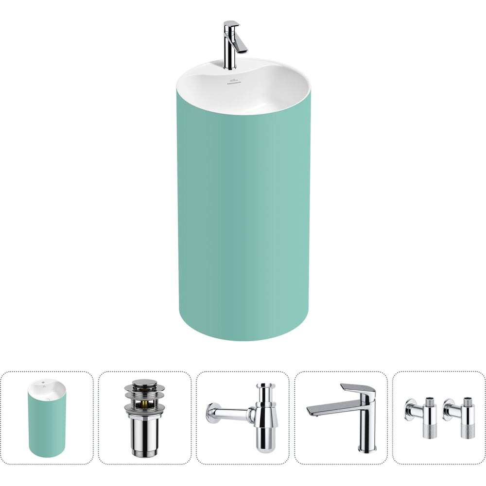 Изображение товара Напольная раковина из акрила Wellsee Chalice Perfection 5 в 1 с смесителем и сифоном