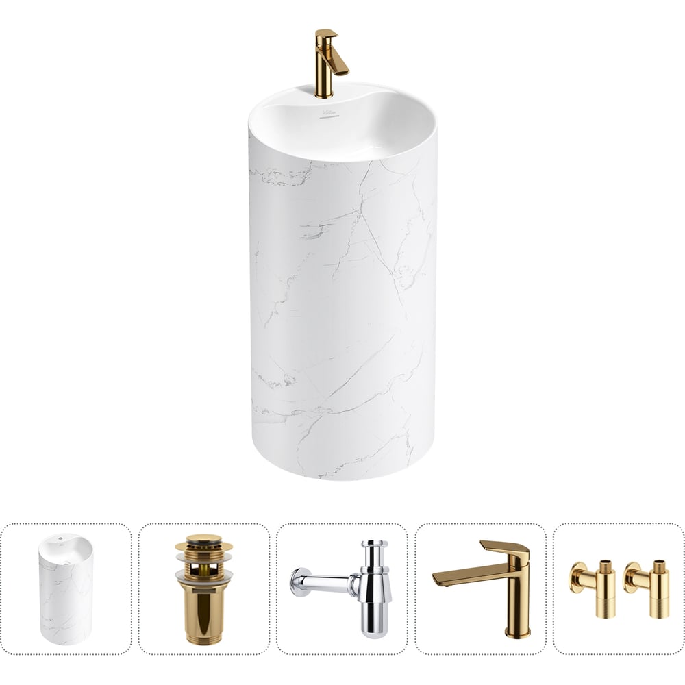 Изображение товара Напольная раковина Wellsee Chalice Perfection 5 в 1 акрил современная белая