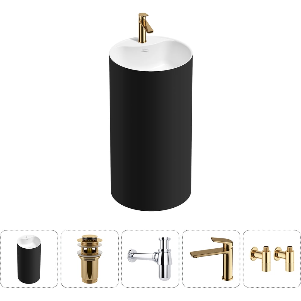 Изображение товара Напольная раковина из акрила Wellsee Chalice Perfection с комплектом 5 в 1