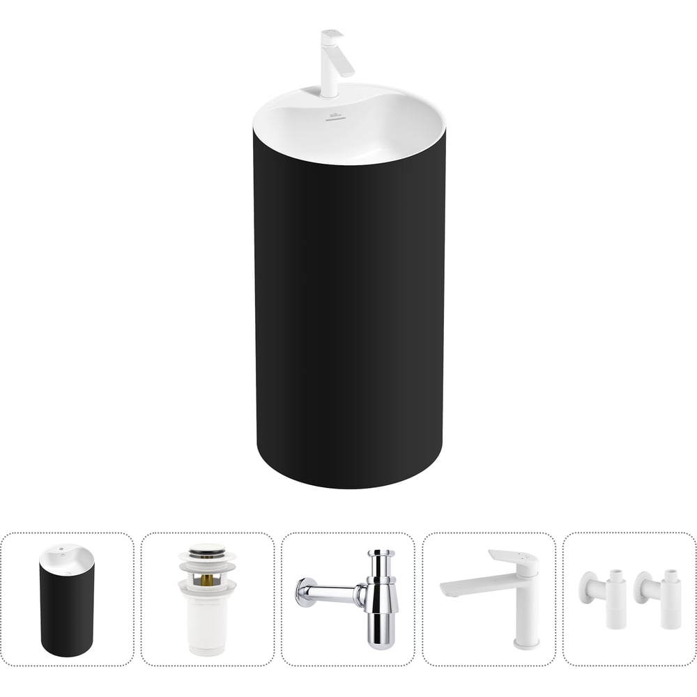 Изображение товара Напольная раковина Wellsee Chalice Perfection 20213029R черная с белым