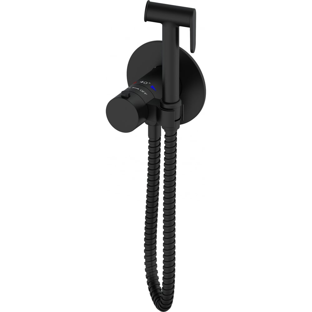 Изображение товара Встраиваемый смеситель с гигиеническим душем и термостатом Wonzon Woghand черный матовый WW-8882990