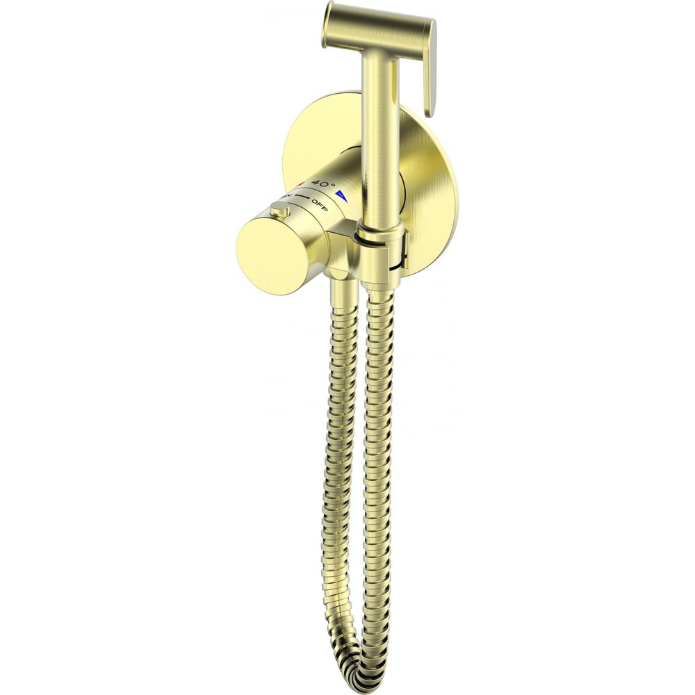 Изображение товара Смеситель с гигиеническим душем и термостатом Wonzon & Woghand встраиваемый золото брашированное WW