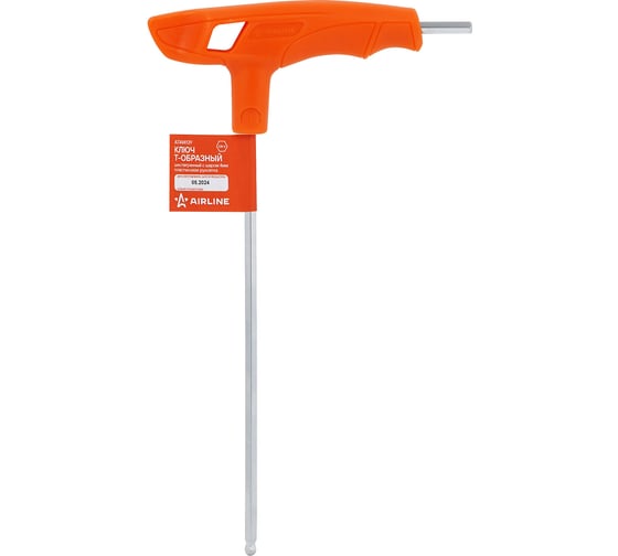 Изображение товара Ключ Т-образный шестигранный AIRLINE с шаром 4мм пластиковая рукоятка ATAM139