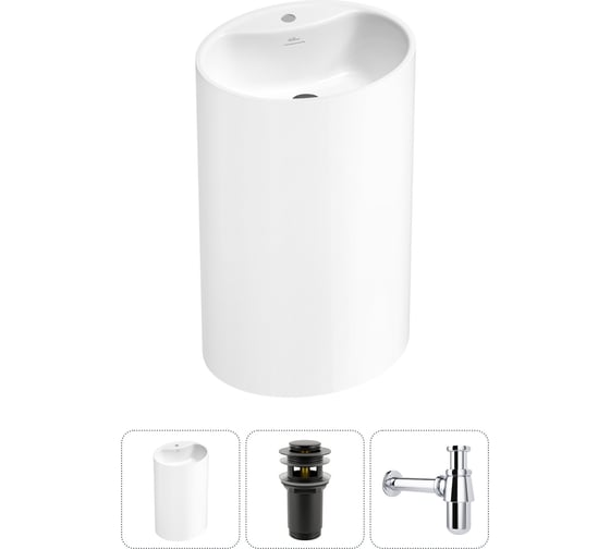 Изображение товара Напольная раковина отдельностоящая Wellsee Coquillage в наборе 3 в 1, раковина-моноблок из акрила, цвет белый глянец 20213123R