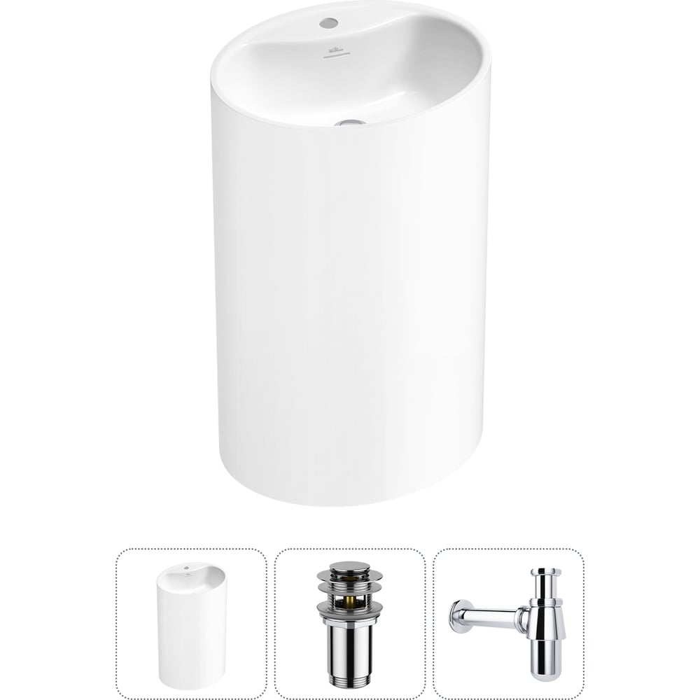 Изображение товара Напольная раковина отдельностоящая Wellsee Coquillage в наборе 3 в 1, раковина-моноблок из акрила, цвет белый глянец 20213122R