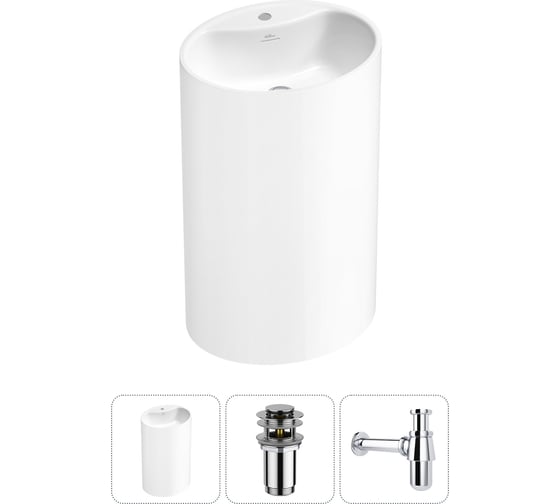 Изображение товара Напольная раковина отдельностоящая Wellsee Coquillage в наборе 3 в 1, раковина-моноблок из акрила, цвет белый глянец 20213122R