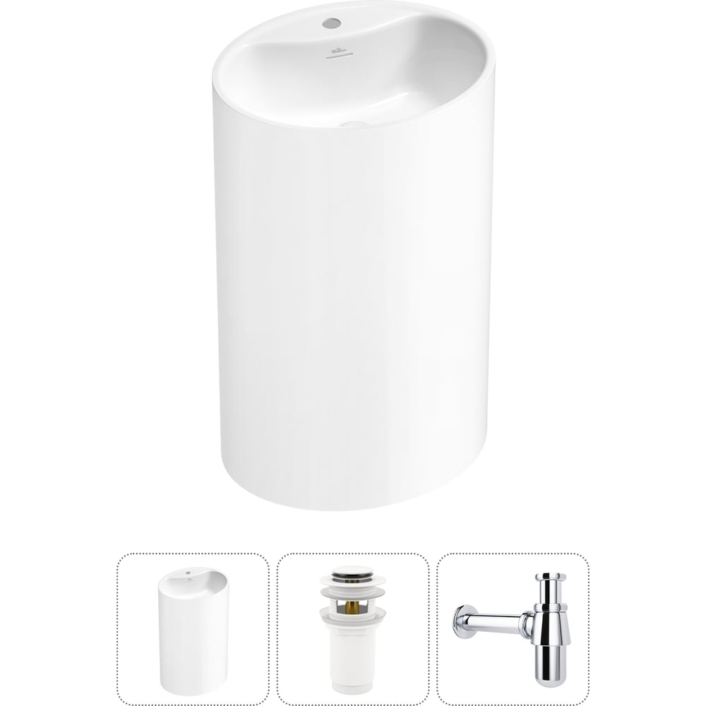 Изображение товара Напольная раковина Wellsee Coquillage 3 в 1 белая глянец