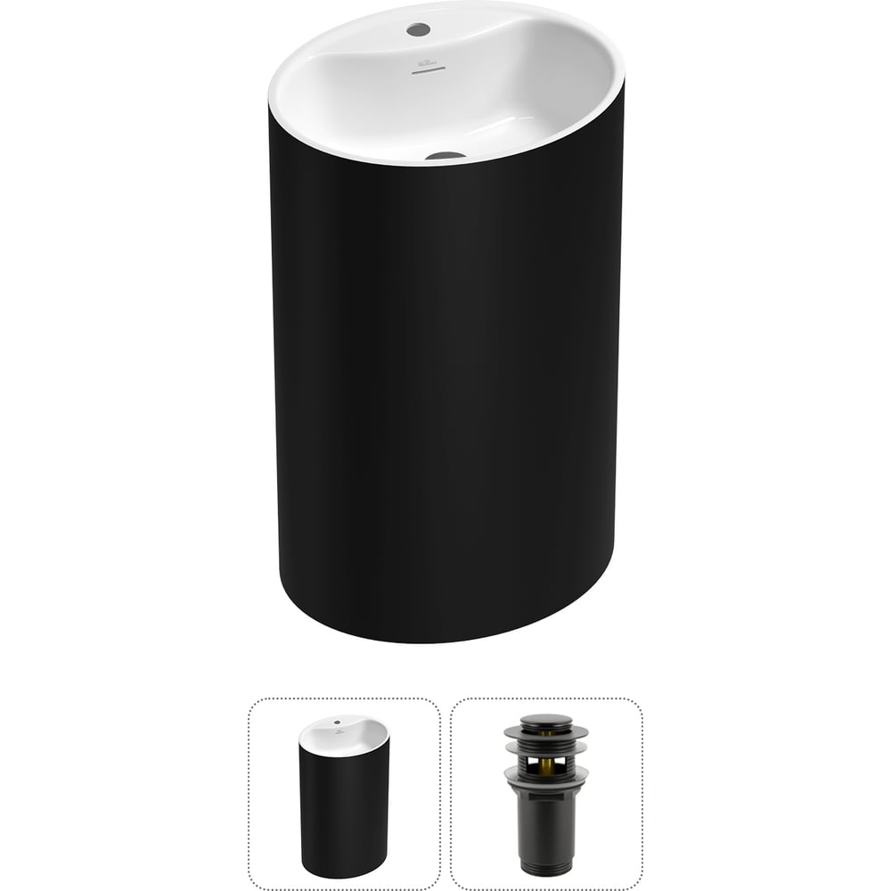 Изображение товара Напольная раковина отдельностоящая Wellsee Coquillage 2 в 1 акрил матовый черный белый глянец