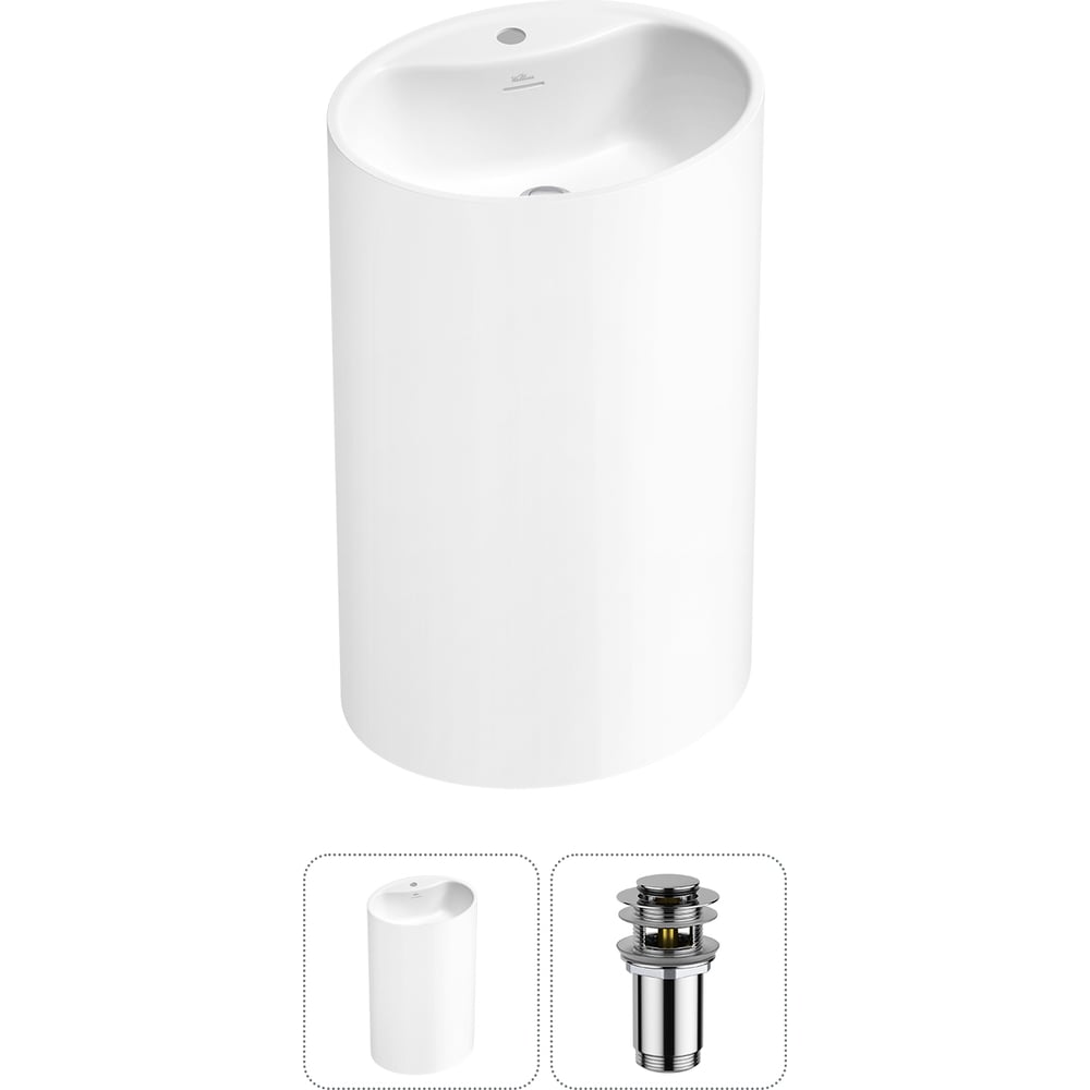 Изображение товара Напольная раковина Wellsee Coquillage 2 в 1 - акриловая раковина в матовом белом цвете