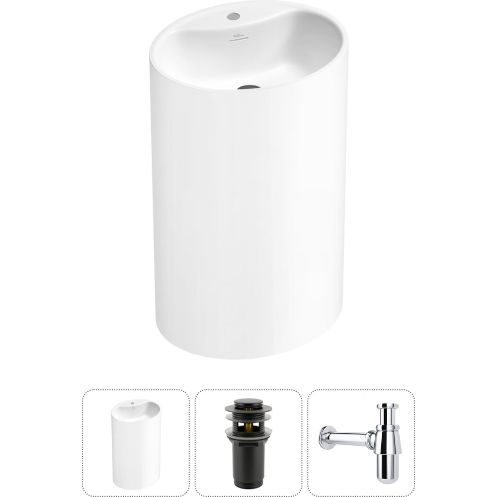 Изображение товара Напольная раковина из акрила Wellsee Coquillage матовая белая 3 в 1