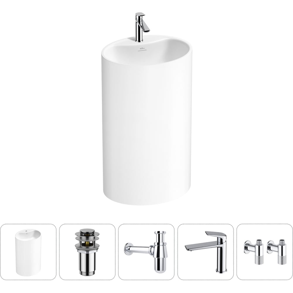 Изображение товара Напольная раковина Wellsee Coquillage 5 в 1 акрил белый глянец